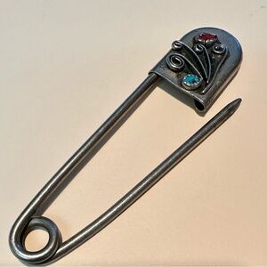 Coral And Turquoise; Large Embellished Pin